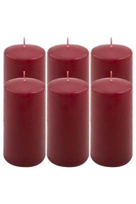 Sada sloupových svíček, 15 cm,Ø 7,5 cm, vínová, 6 ks