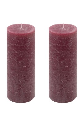 Sada rustikálních svíček, 20 cm, Ø 7,5 cm, bordó, 2 ks